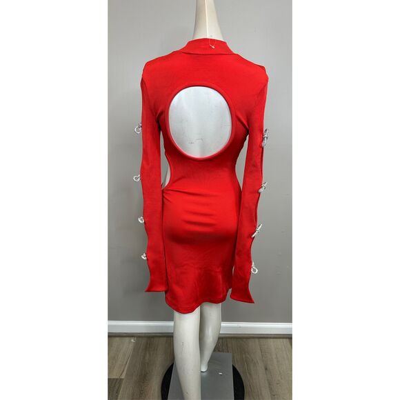 Mach & Mach bow-embellished cut-out ribbed-knit mini dress US6 $1475 - Picture 9 of 12